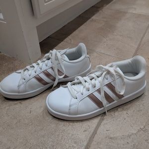 Adidas Striped Sneakers - White and Rose Gold